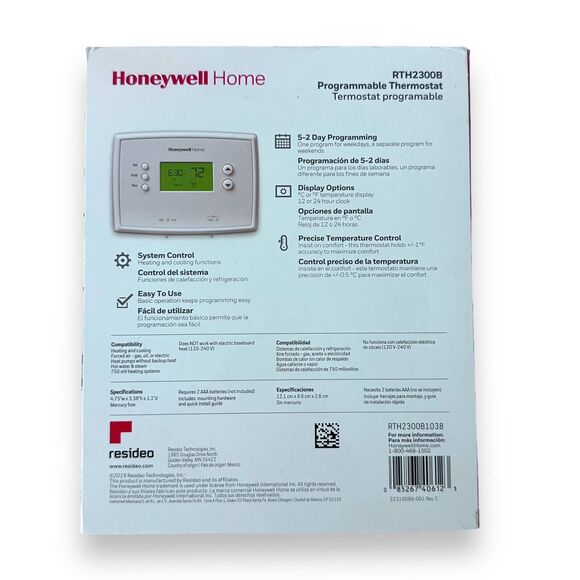 Honeywell 5-2 Day Programmable Thermostat RTH2300B Backlit Open Box - Picture 5 of 14